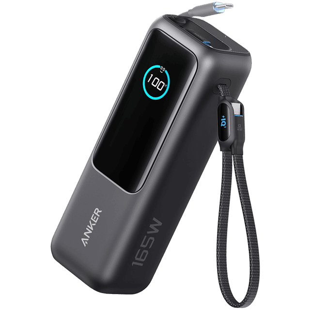 Anker Power Bank (25K, 165W, Built-In USB-C and Retractable Cable) Black