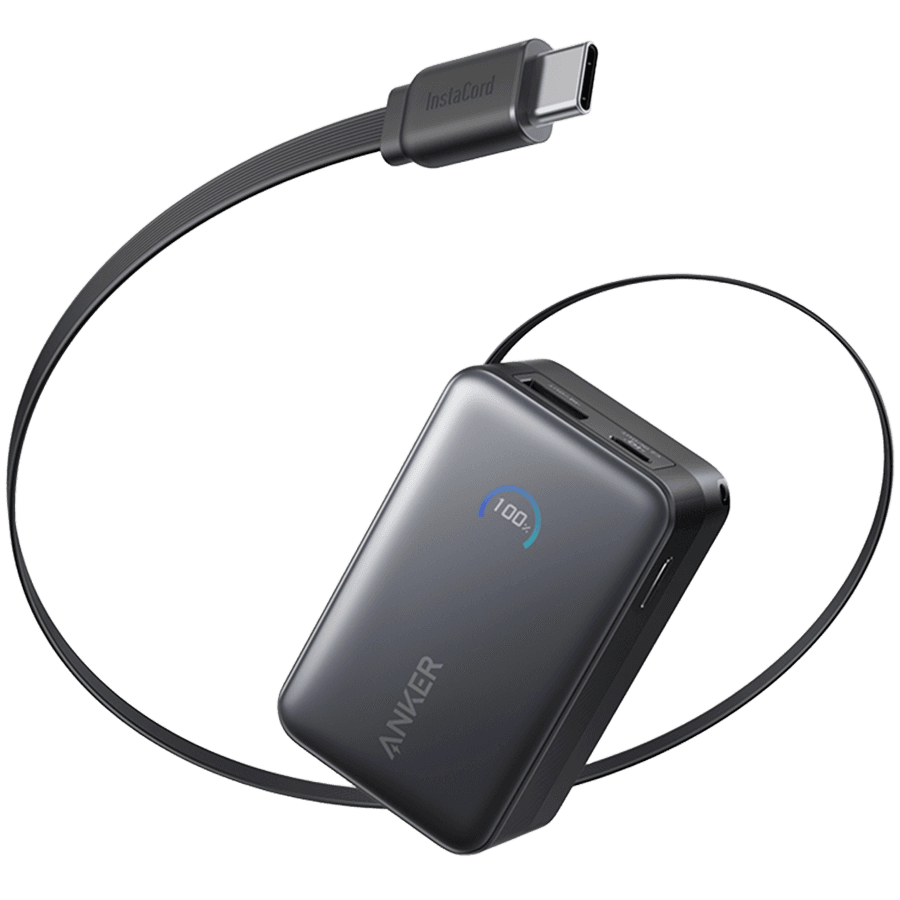 Anker Nano Power Bank (10K, 45W, Built-In Retractable USB-C Cable) Black