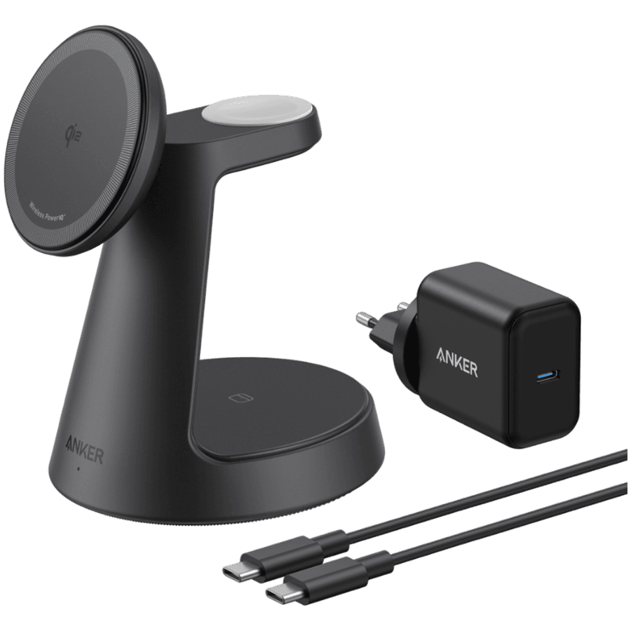 Anker MagGo Wireless Charging Station (3-in-1, Dock Stand) cable and charger bundle Black
