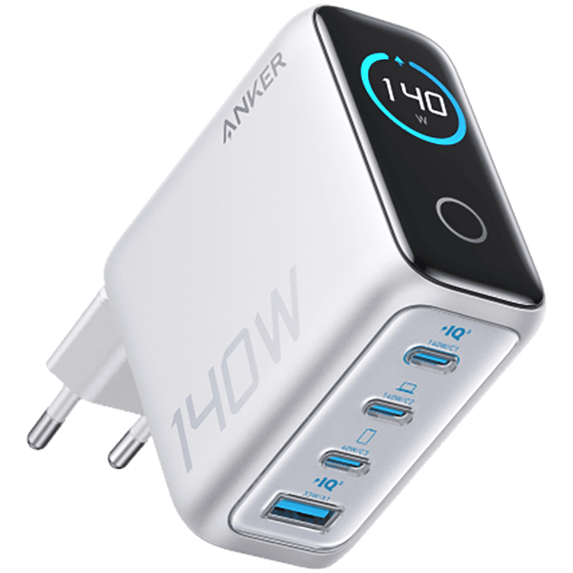 Anker Charger (140W, 4-Port, PD 3.1) with USB-C Cable Silver