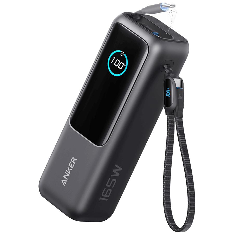 Anker Power Bank (25K, 165W, Built-In USB-C and Retractable Cable) Silver