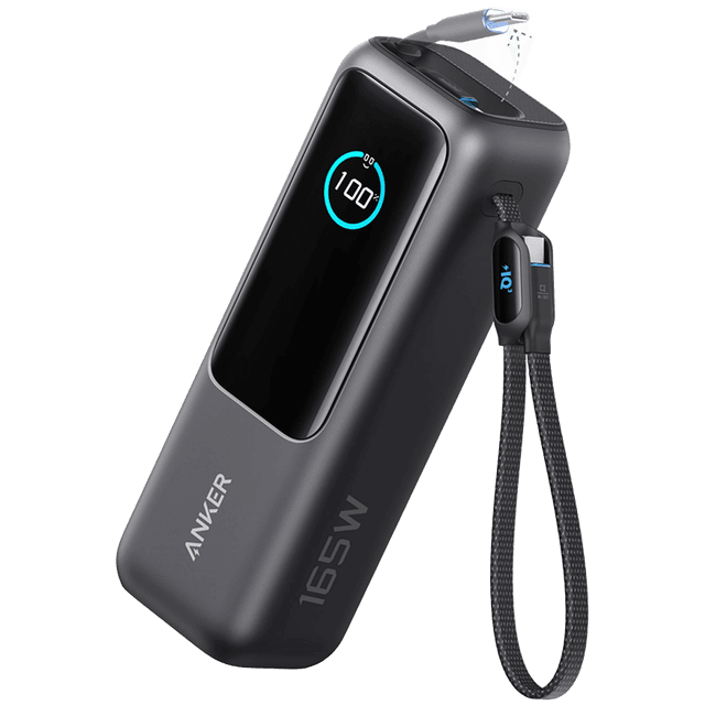 Anker Power Bank (25K, 165W, Built-In USB-C and Retractable Cable) Silver