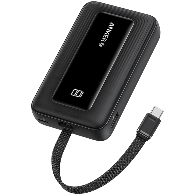Anker Power Bank (10K, 30W, Built-In USB-C Cable) Black