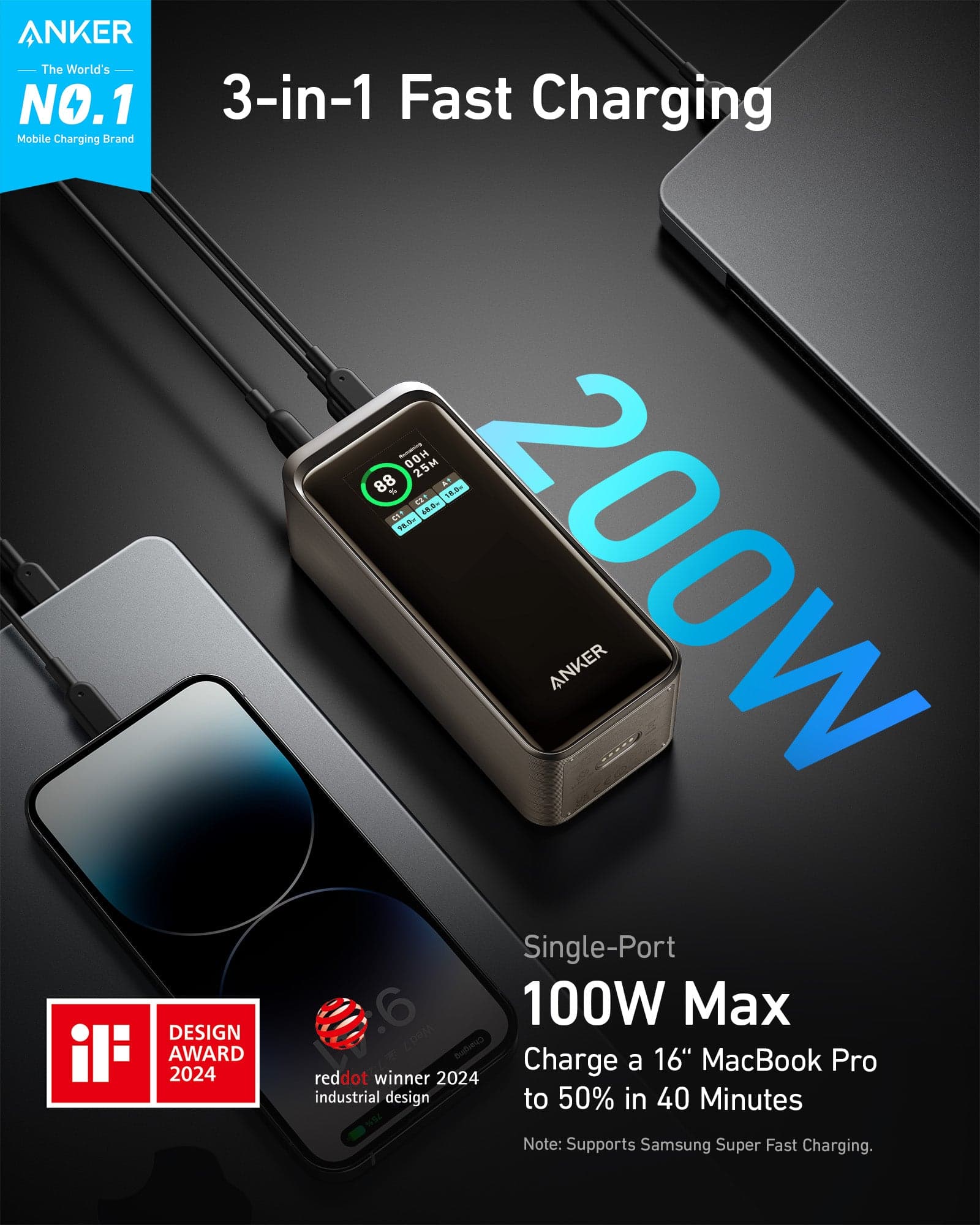 Anker Prime 20000mAh Power Bank (200W) Black - 9