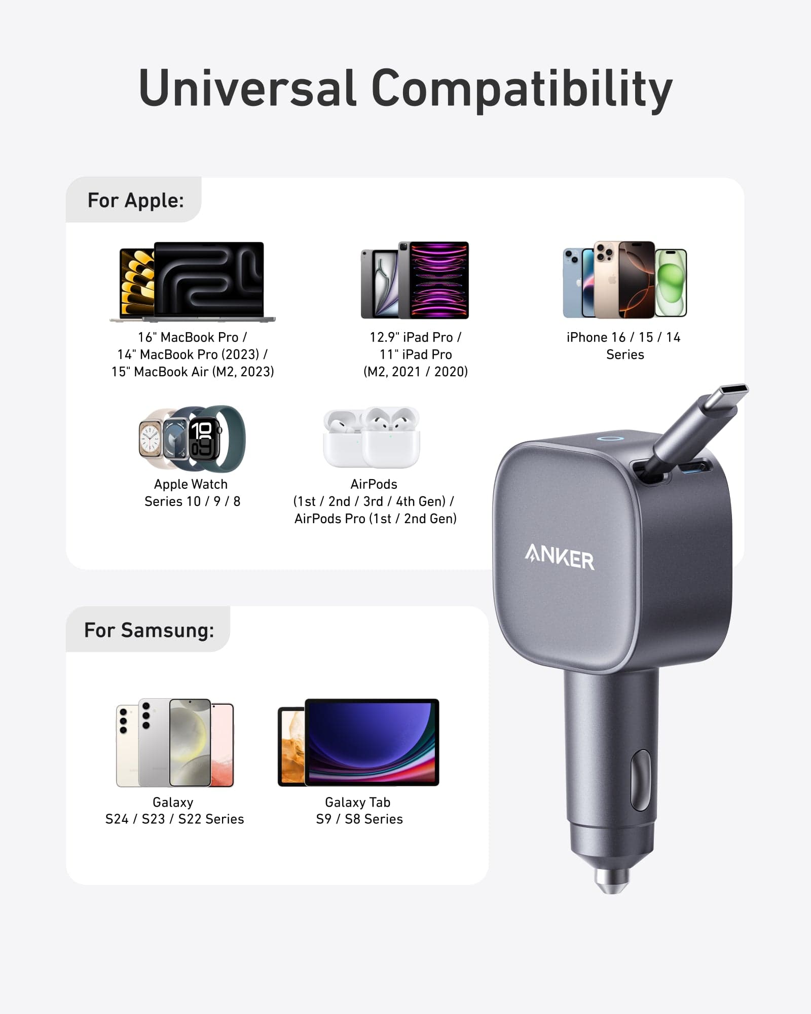 Anker Nano Car Charger (75W, USB-C Port, Built-In Retractable USB-C Cable) - 6