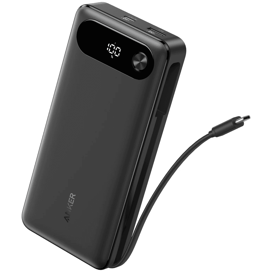 Anker Power Bank (20K, 87W, Built-In USB-C Cable) Black