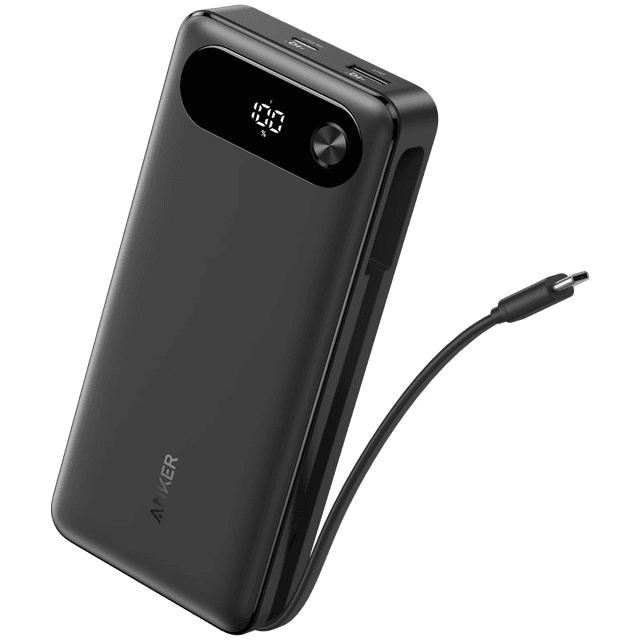 Anker Power Bank (20K, 87W, Built-In USB-C Cable) Black