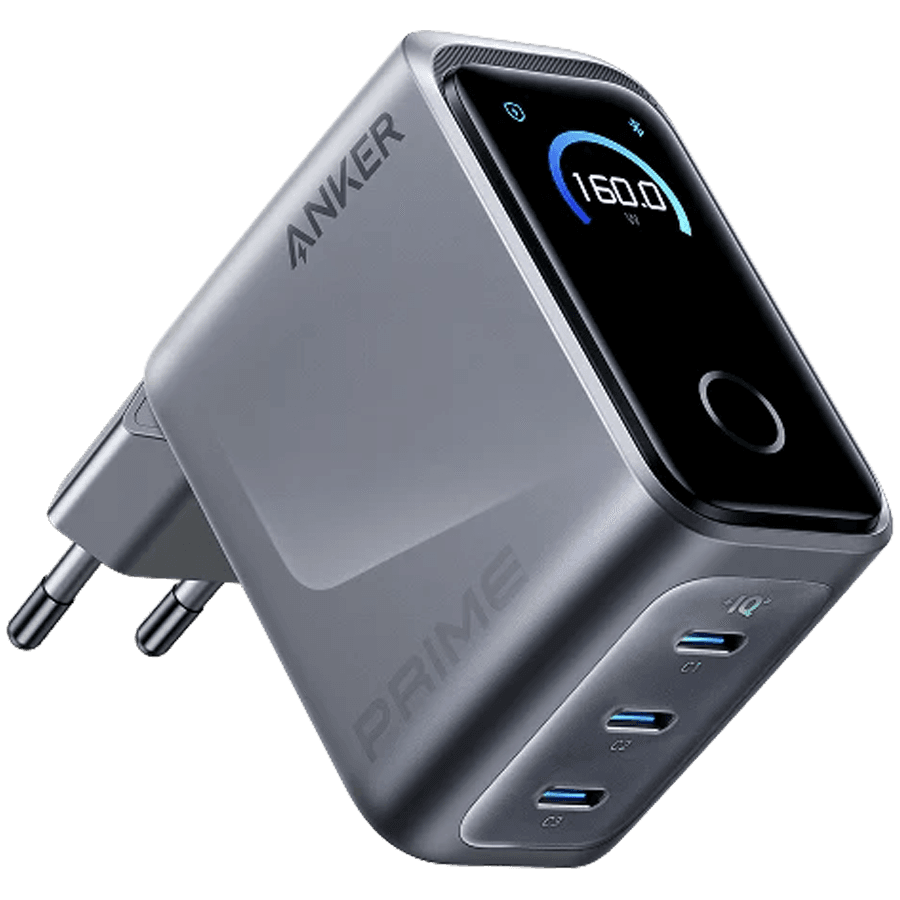Anker Prime Charger (160W, 3 Ports, Smart Display) Silver