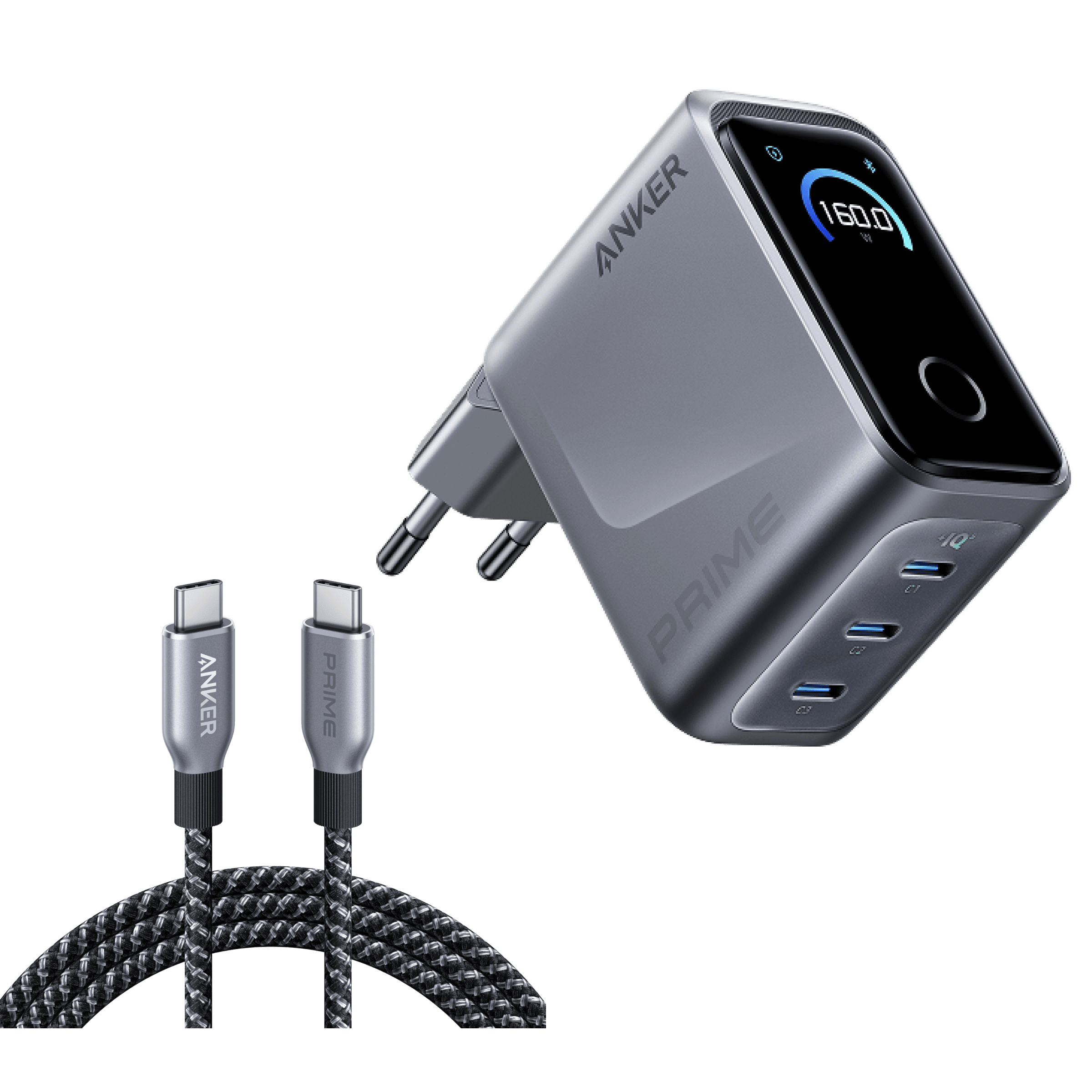 Anker Prime Charger (160W, 3 Ports, Smart Display) Silver - 2