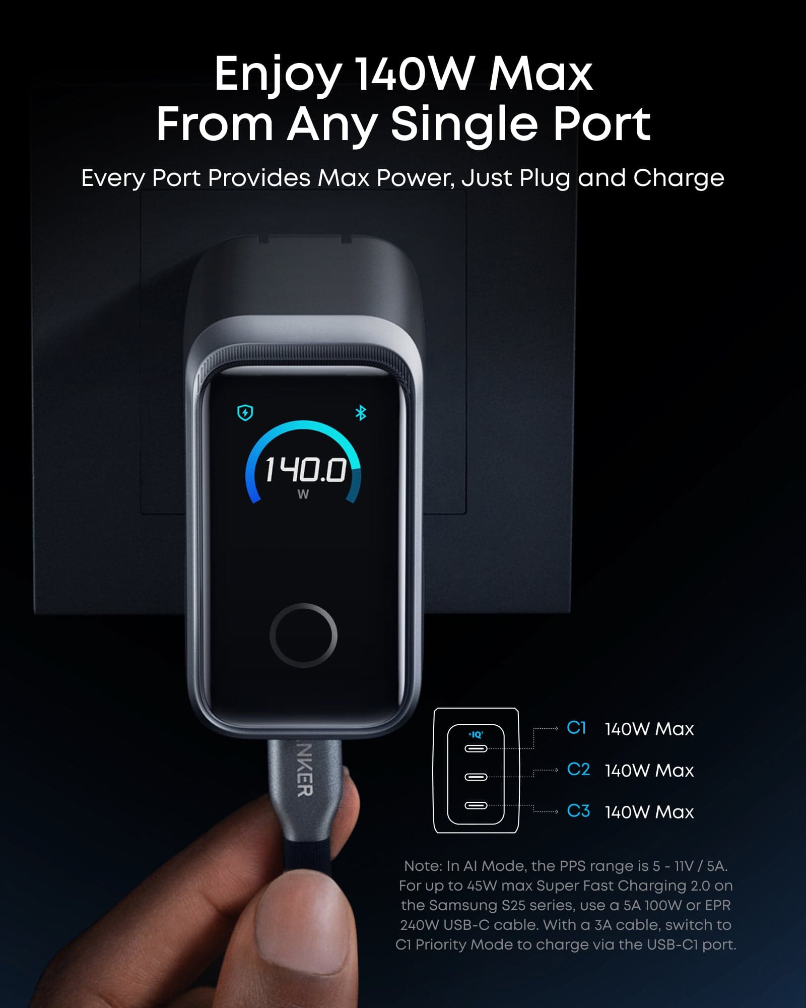 Anker Prime Charger (160W, 3 Ports, Smart Display) Silver - 6